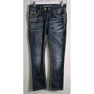Buckle BKE‎ ALEC Dark Wash Wiskering Straight Leg Blue Denim Jeans Mens 26XS